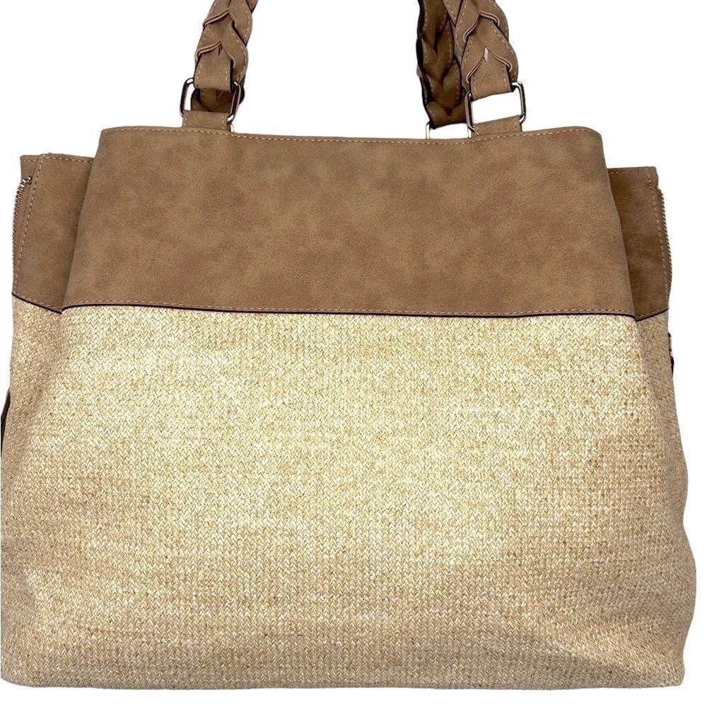 NWOT Vegan Leather and Burlap Tote.